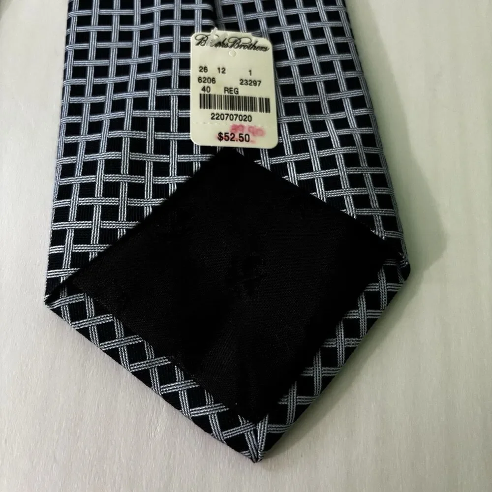Brooks Brothers Makers Tie Blue Checkered Basket Weave Necktie Made USA NEW